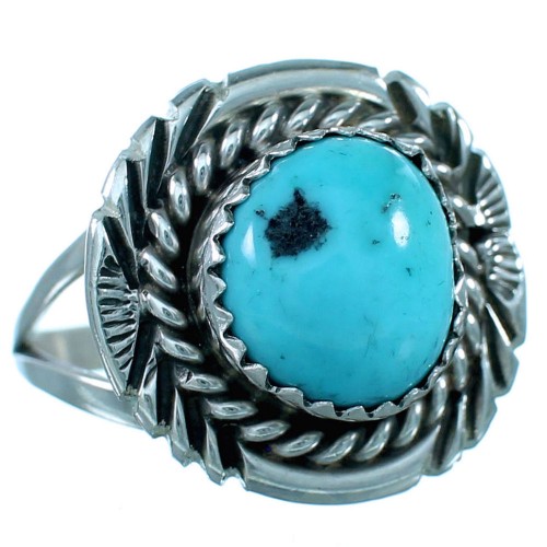 Turquoise Navajo Genuine Sterling Silver Ring Size 7-3/4 SX110674