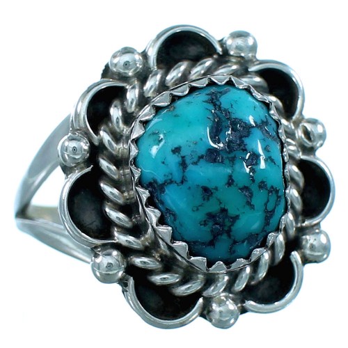 Native American Turquoise Sterling Silver Ring Size 6-3/4 SX110641