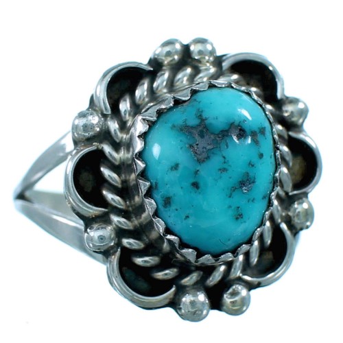 Turquoise Navajo Indian Genuine Sterling Silver Ring Size 7-3/4 SX110678