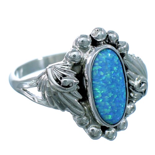 Navajo Sterling Silver Scalloped Leaf Blue Opal Ring Size 5-1/2 SX111044