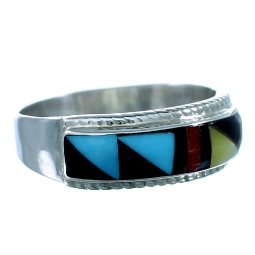 Sterling Silver Zuni Multicolor Inlay Ring Size 8 RX110873