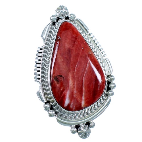 Navajo Red Oyster Shell Sterling Silver Ring Size 7 RX110906