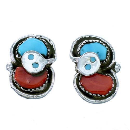 Zuni Effie Calavaza Turquoise And Coral Snake Post Earrings RX110722