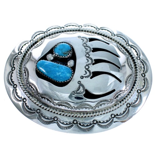 Turquoise And Sterling Silver Navajo Bear Paw Belt Buckle SX111286