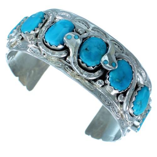 Effie Calavaza Zuni Snake Turquoise Sterling Silver Cuff Bracelet SX111231