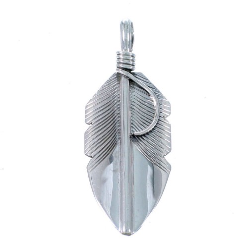 Native American Authentic Sterling Silver Feather Pendant RX111466