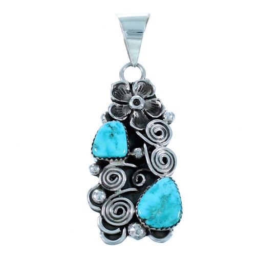 Navajo Turquoise Flower Sterling Silver Pendant RX111516