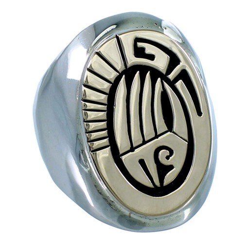 Sterling Silver And 14 Karat Gold Bear Paw Water Wave Calvin Peterson Navajo Ring Size 10 SX111618