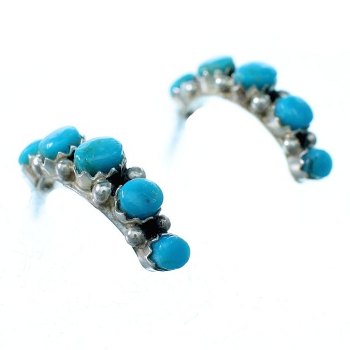 Sterling Silver Turquoise Zuni Post Hoop Earrings RX111753