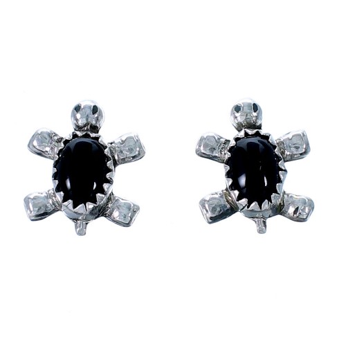 Onyx Sterling Silver Navajo Turtle Post Earrings SX111787