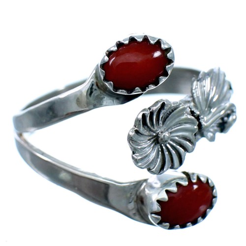 Sterling Silver Coral Navajo Adjustable Flower Ring Size 7,8,9 SX111903