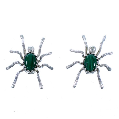 Malachite And Sterling Silver Navajo Spider Post Earrings SX111883