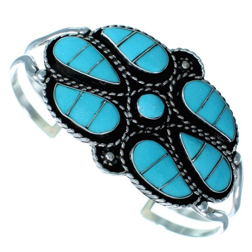 Zuni Turquoise And Sterling Silver Inlay Cuff Bracelet SX111917