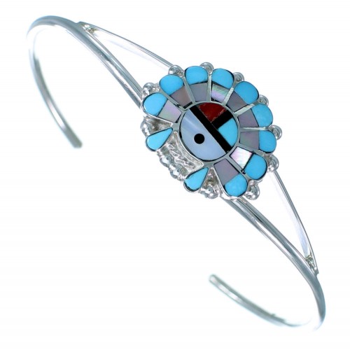 Zuni Multicolor Sterling Silver Chief Headdress Bracelet AX102510