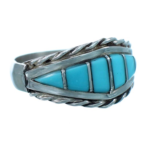 Turquoise Inlay Zuni Indian Sterling Silver Ring Size 6-1/4 LX112849