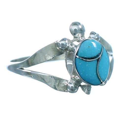 Turtle Turquoise Navajo Sterling Silver Ring Size 6-3/4 LX112779