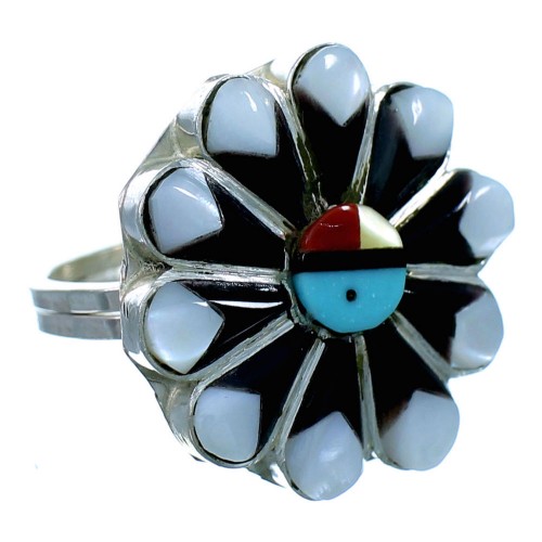 Multicolor Sterling Silver Zuni Indian Sun Flower Ring Size 7 LX112930