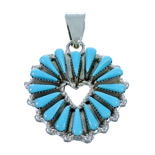 Sterling Silver Turquoise Needlepoint Zuni Heart Pendant RX112132