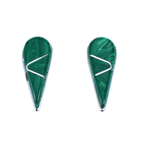 Malachite And Sterling Silver Zuni Tear Drop Post Earrings RX112396