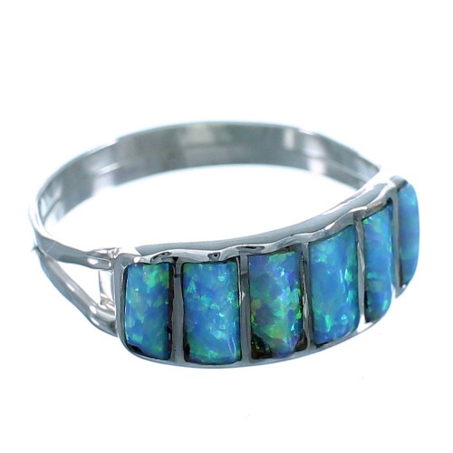 Zuni Sterling Silver Blue Opal Ring Size 7-3/4  RX112953