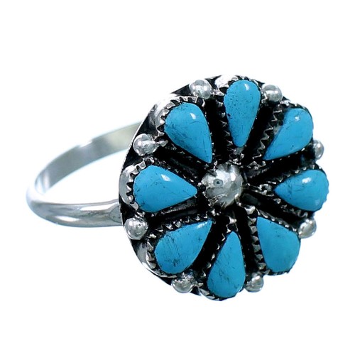 Sterling Silver Zuni Turquoise Flower Ring Size 5-1/2 RX112565