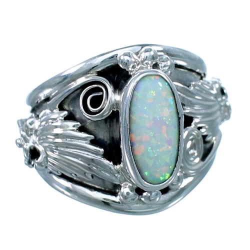 Native American Sterling Silver Opal Flower And Leaf Ring Size 6-1/4 RX112604