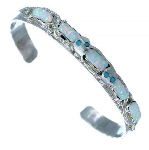 Sterling Silver Zuni Opal And Turquoise Effie Calavaza Snake Cuff Bracelet SX112785