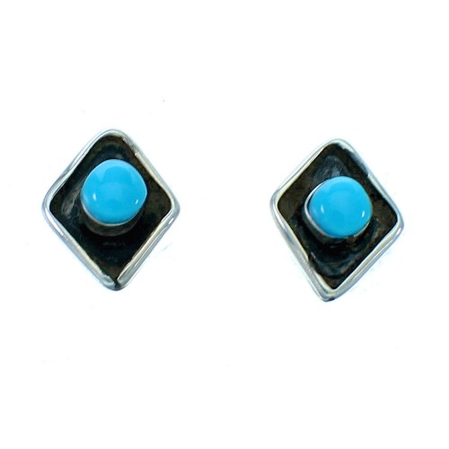 Zuni Turquoise Sterling Silver Post Stud Earrings SX112628