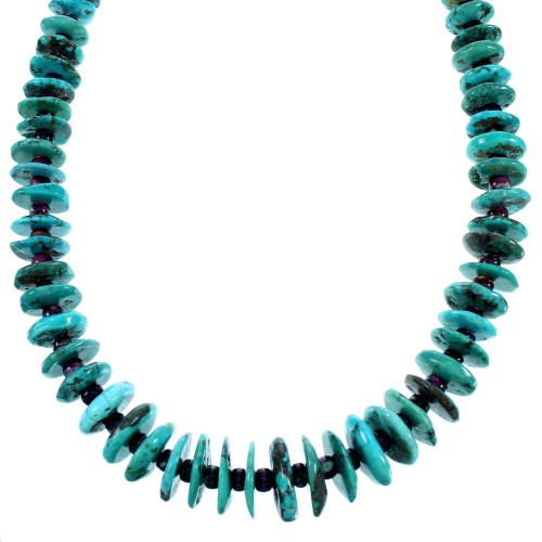 Navajo Turquoise Purple Oyster Shell Sterling Silver Bead Necklace RX112637