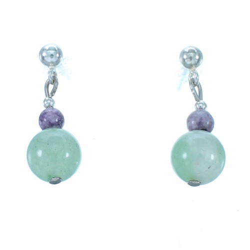 Aventurine Purple Agate Sterling Silver Navajo Bead Post Dangle Earrings RX113243