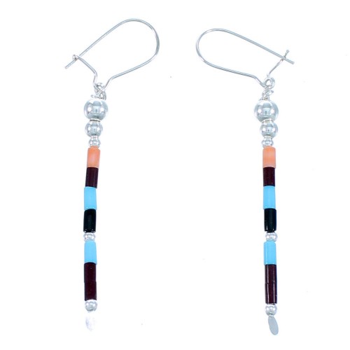 Sterling Silver Multicolor Bead Hook Dangle Earrings RX113419