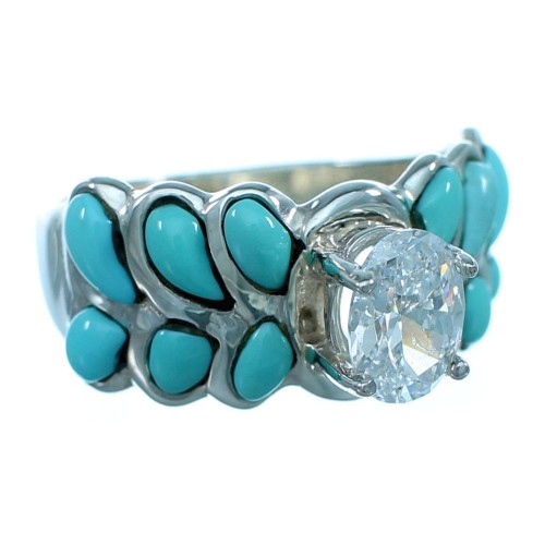 Genuine Sterling Silver Turquoise Inlay Cubic Zirconia Ring Size 6-1/4 LX113069