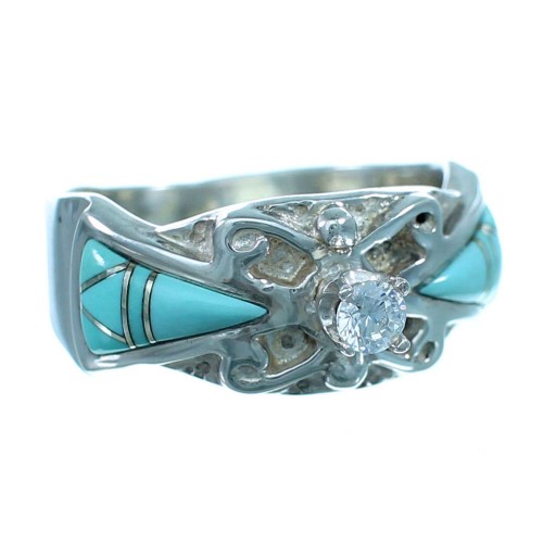 Turquoise Inlay Cubic Zirconia Sterling Silver Ring Size 6 LX113080