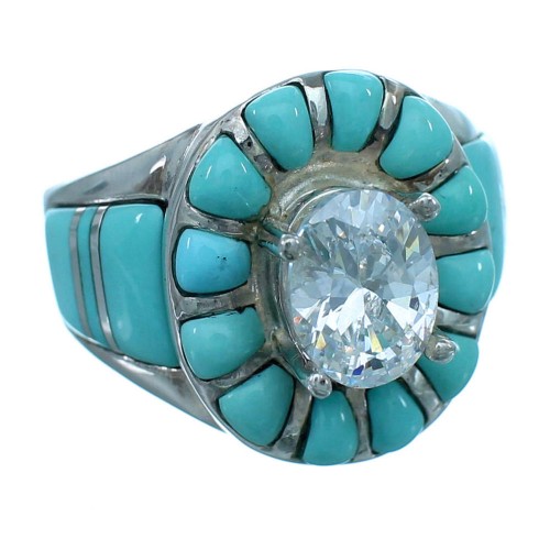 Cubic Zirconia Genuine Sterling Silver Turquoise Inlay Wedding Ring Size 6 LX113114