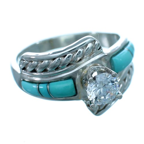 Turquoise Genuine Sterling Silver Cubic Zirconia Wedding Ring Size 6-1/4 LX113117