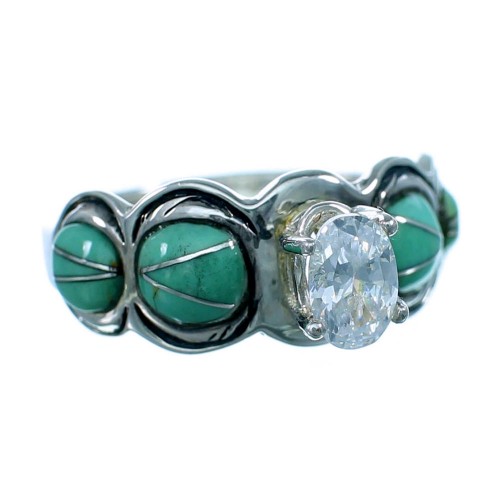 Turquoise Cubic Zirconia Sterling Silver Ring Size 6-1/2 LX113164