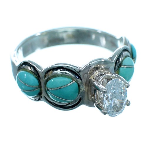 Cubic Zirconia Sterling Silver Turquoise Inlay Ring Size 6 LX113163