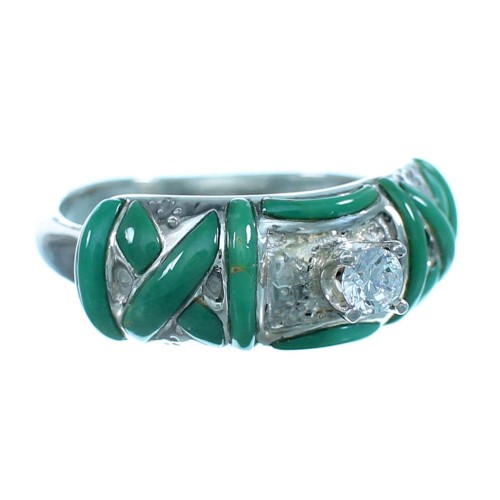 Turquoise Inlay Cubic Zirconia Sterling Silver Wedding Ring Size 5-3/4 LX113184