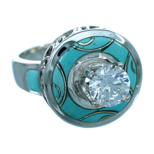 Turquoise Cubic Zirconia Sterling Silver Ring Size 5-3/4 LX113238