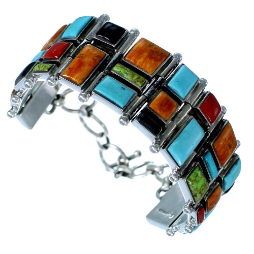 Multicolor And Sterling Silver Southwest Link Bracelet RX112754