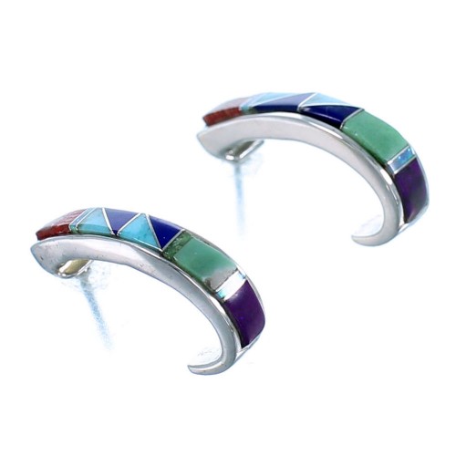 Multicolor Southwestern Sterling Silver Post Hoop Earrings LX113001