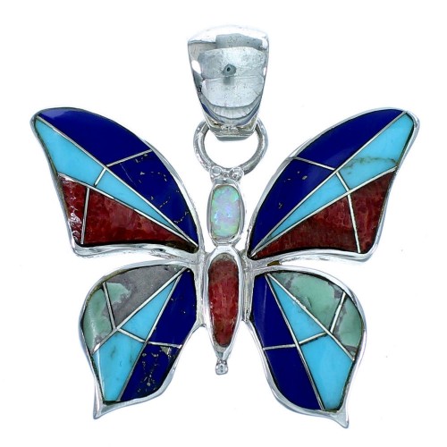 Multicolor And Sterling Silver Southwestern Butterfly Pendant SX11892