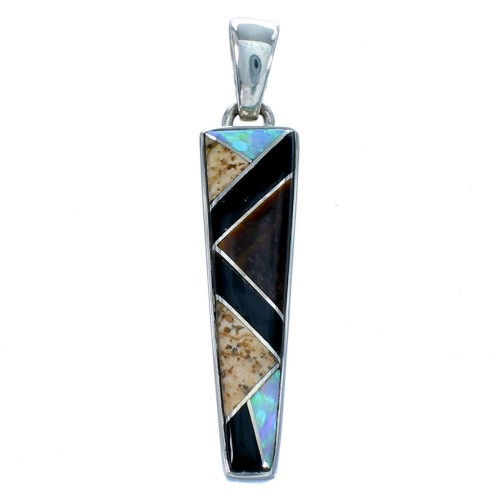 Multicolor Inlay Southwest Sterling Silver Pendant SX112975