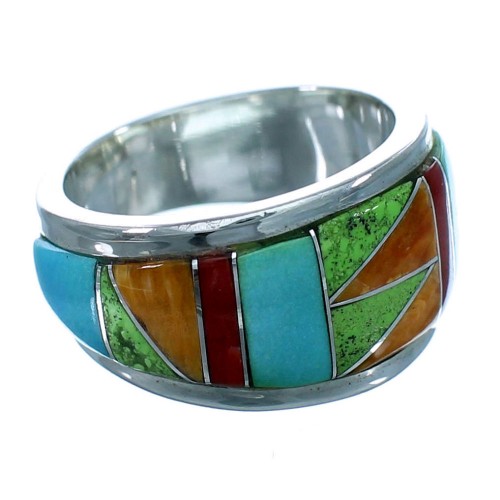 Sterling Silver Coral Inlay Southwestern Ring Size 5-1/2  LX113279