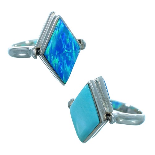 Blue Opal Turquoise Reversible Sterling Silver Ring Size 5-1/2  LX113273
