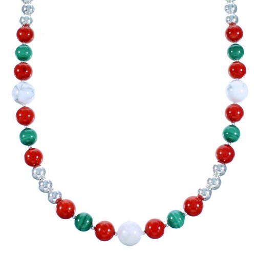 Multicolor Sterling Silver Bead Necklace RX113541