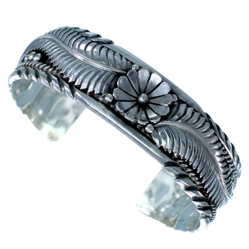 Genuine Sterling Silver Flower Leaf Navajo Cuff Bracelet LX113584