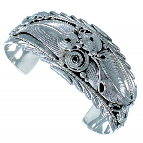 Scalloped Leaf Native American Sterling Silver Cuff Bracelet SX113850