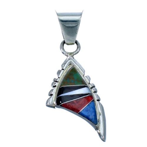 Multicolor Inlay Sterling Silver Navajo Pendant RX113756