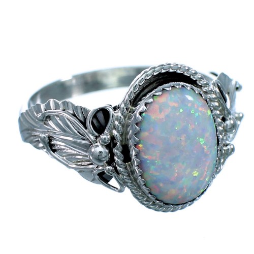 Navajo Indian Scalloped Leaf Sterling Silver Opal Ring Size 14-1/4  LX113914